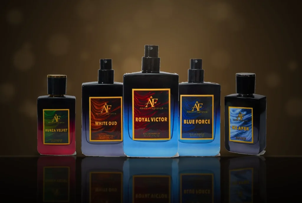 The Abam Fragrance collection: Hunza Velvet, White Oud, Royal Victor, Blue Force and K2 Apex